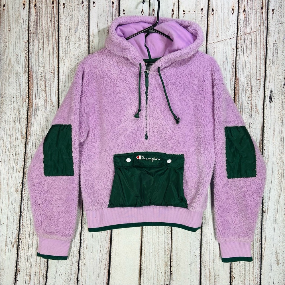 Champion Hoodie Womens Size Small Purple Green  Sherpa Half Zip UO Exclusive